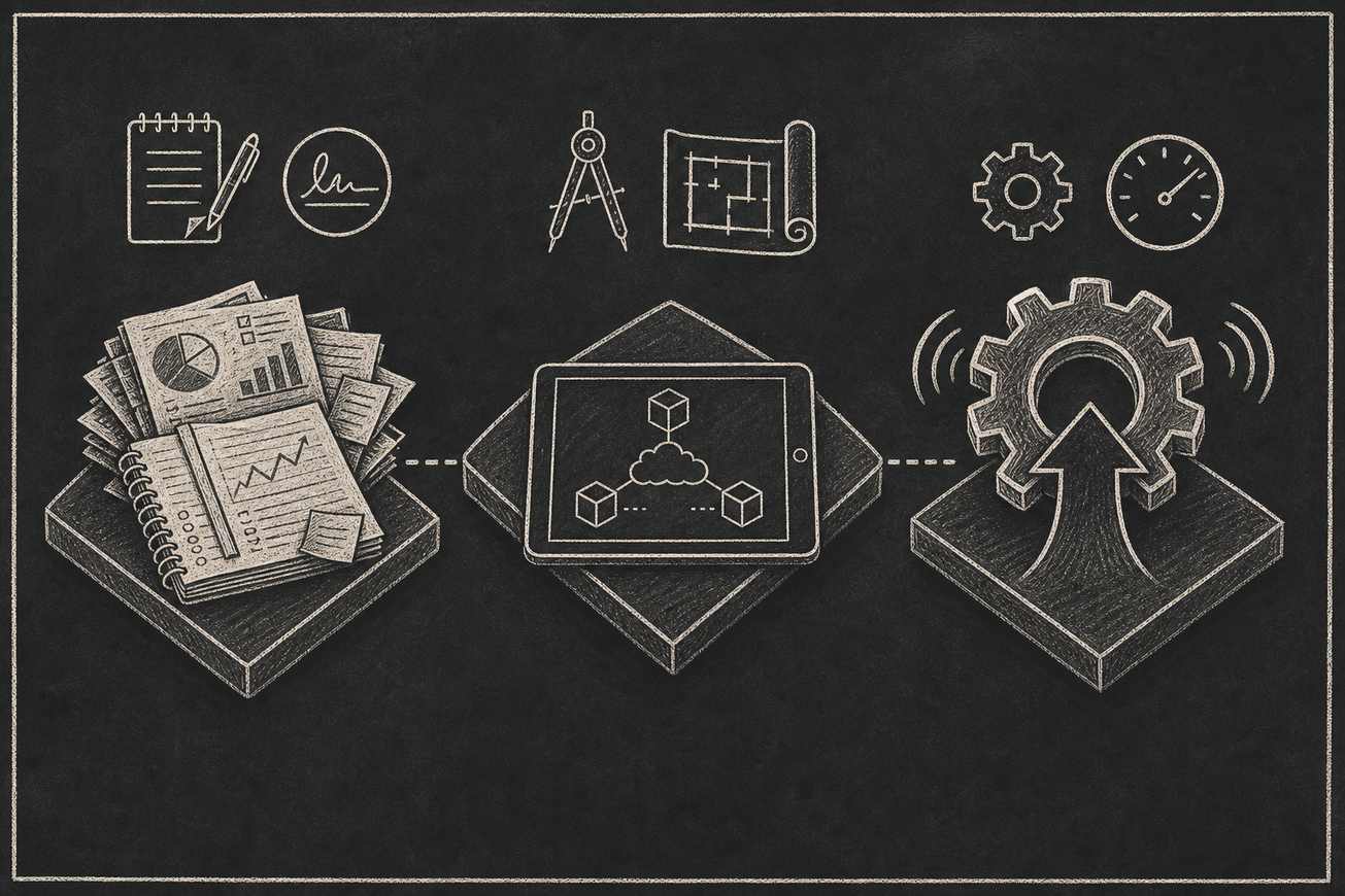 A sketch becomes a connected, maintainable system.
