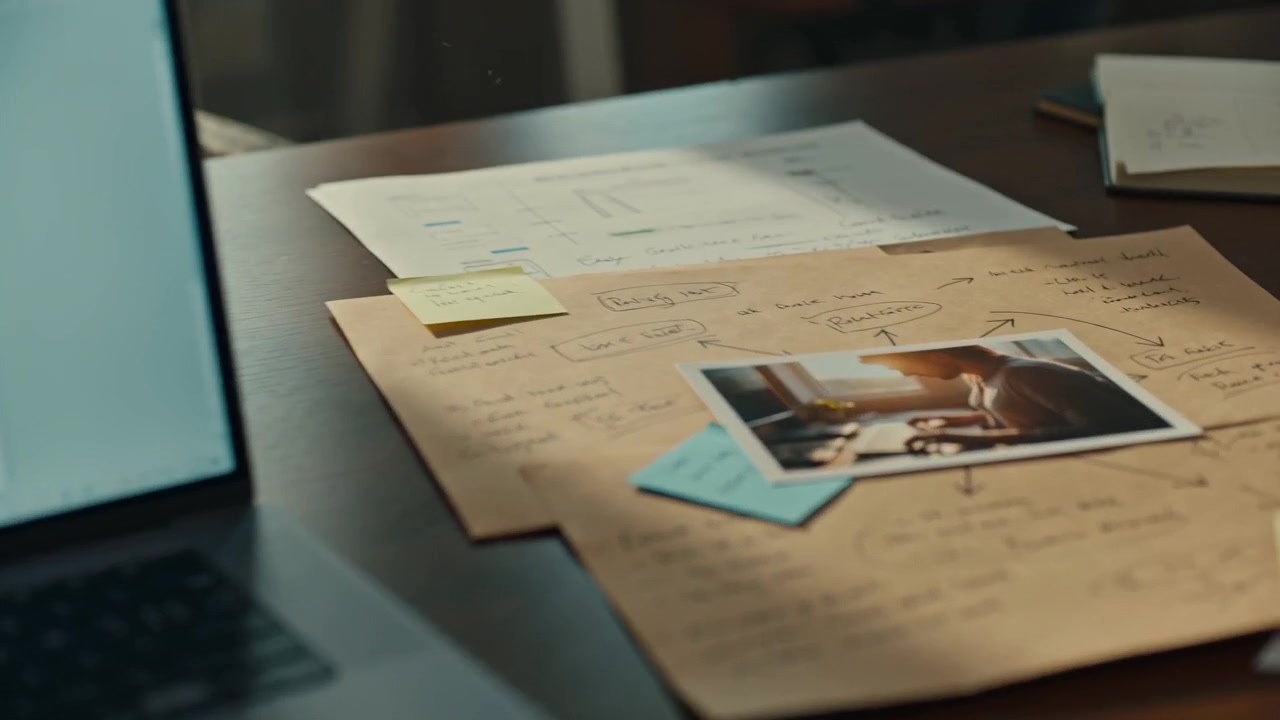 Observed work and research notes against a screen that looks finished.